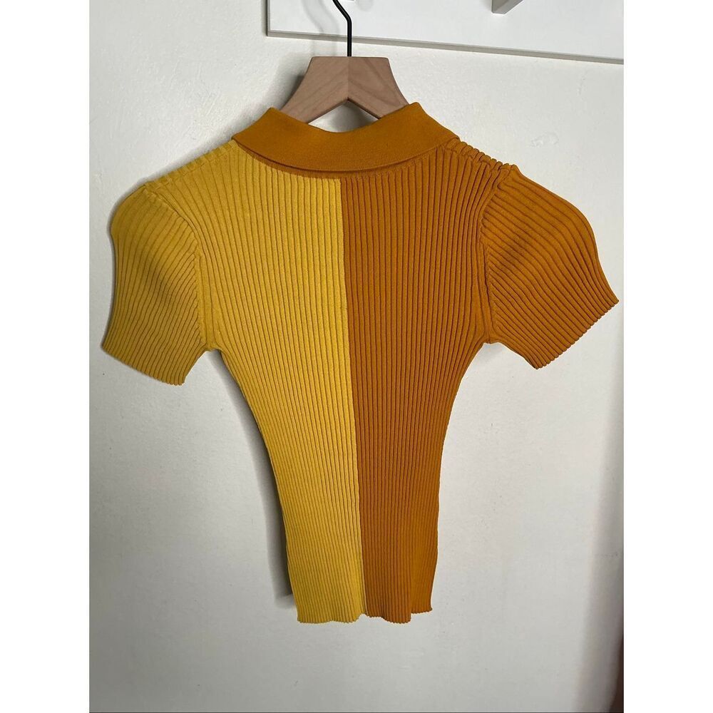 Staud Brice Two Tone Knit Top | Orange and Yellow in XS - Picture 2 of 5